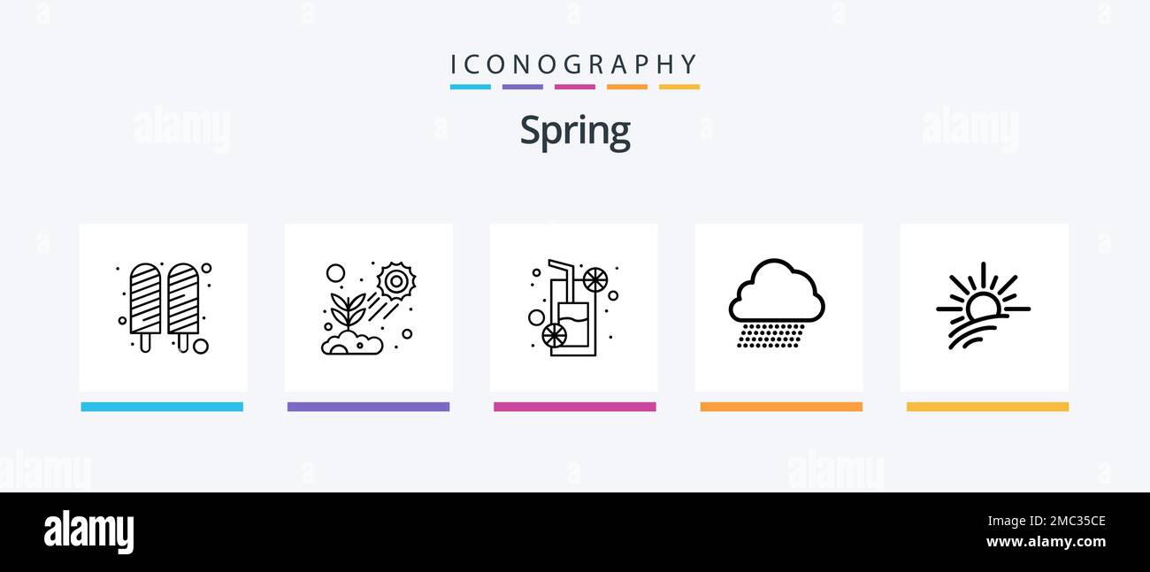 Spring Line 5 Icon Pack inklusive Wolke. Linie. Blumen. Topf. Kaktus. Kreatives Symboldesign Stock Vektor