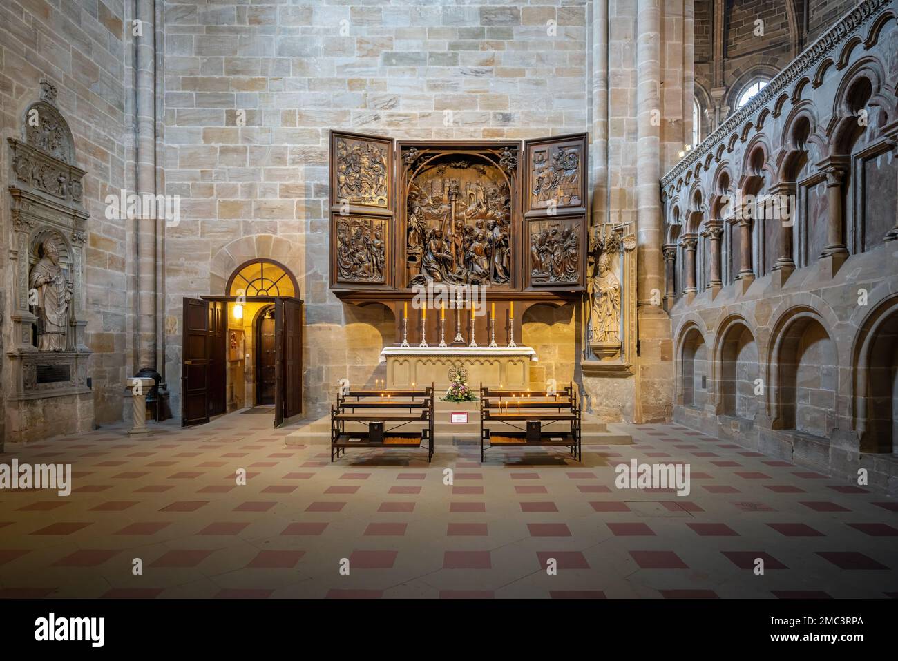 St. Mary Nativity Altar von Veit Stoss im Bamberger Dom Interior - Bamberg, Bayern, Deutschland Stockfoto