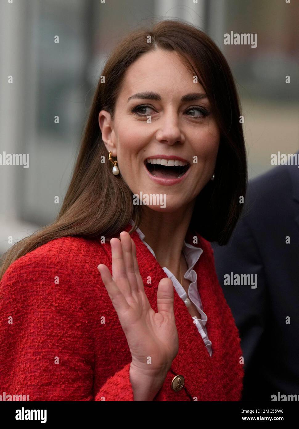 Britain's Kate, Duchess of Cambridge waves as she arrives at the ...