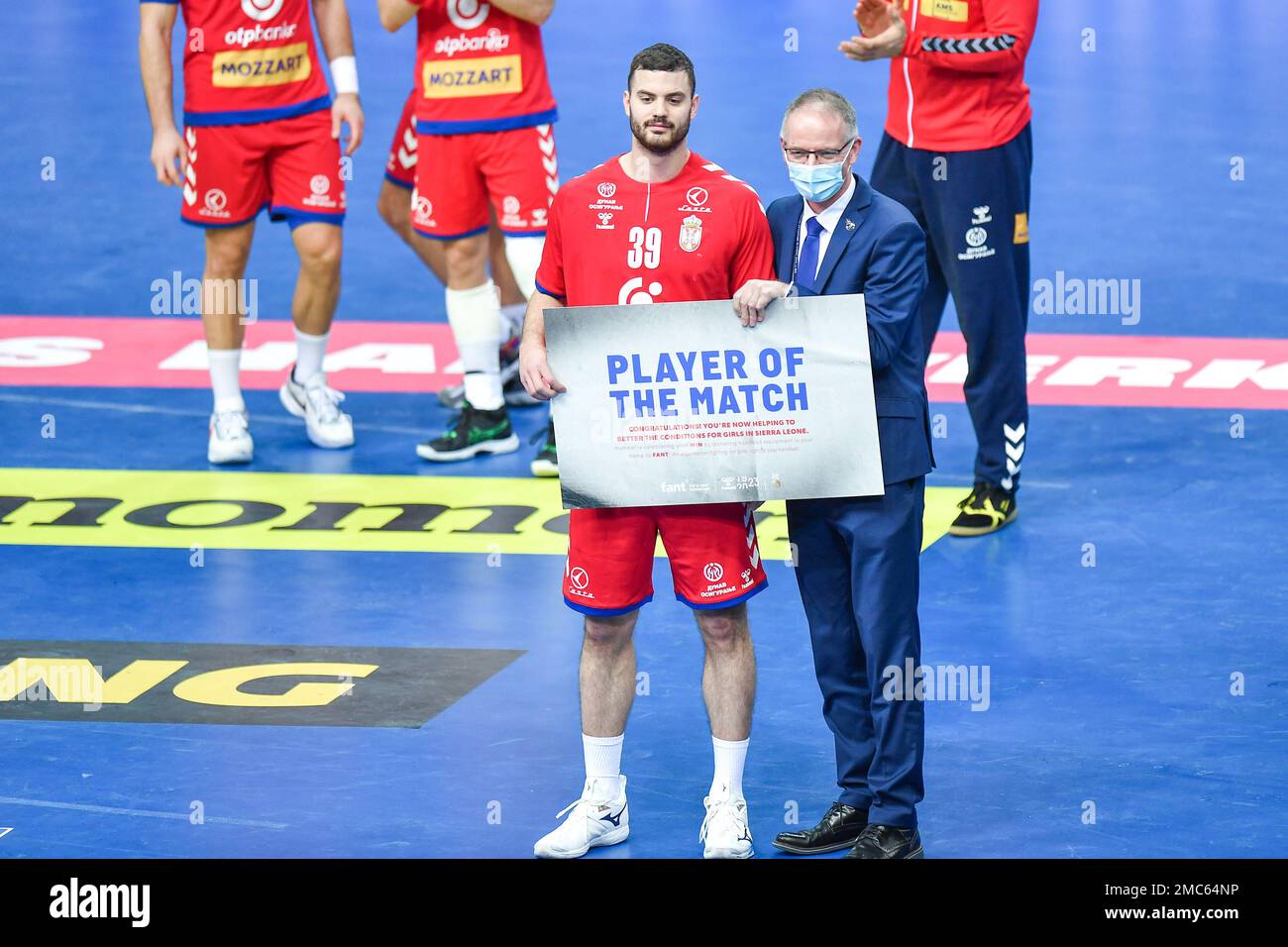 Kattowitz, Polen. 21. Januar 2023. Marko Milosavljevic, mvp, Spieler des Spiels, zawodnik meczu bei der IHF menÕs Weltmeisterschaft zwischen Serbien und Argentinien am 21. Januar 2023 in Kattowitz, Polen. (Foto: PressFocus/Sipa USA) Guthaben: SIPA USA/Alamy Live News Stockfoto