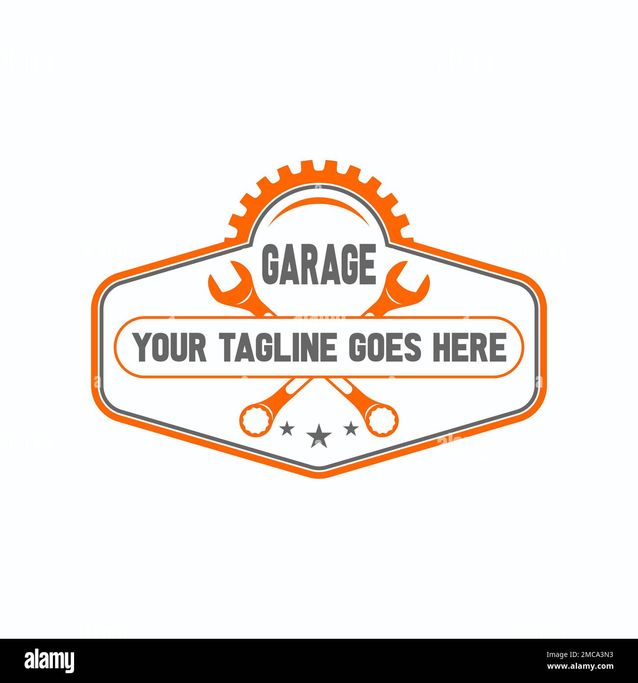 Simple Gear- oder Ersatzteil, Schraubenschlüssel und Reifensymbol Logo Design abstraktes Konzept Vektormaterial. Symbol für Transport oder Mechaniker Stock Vektor