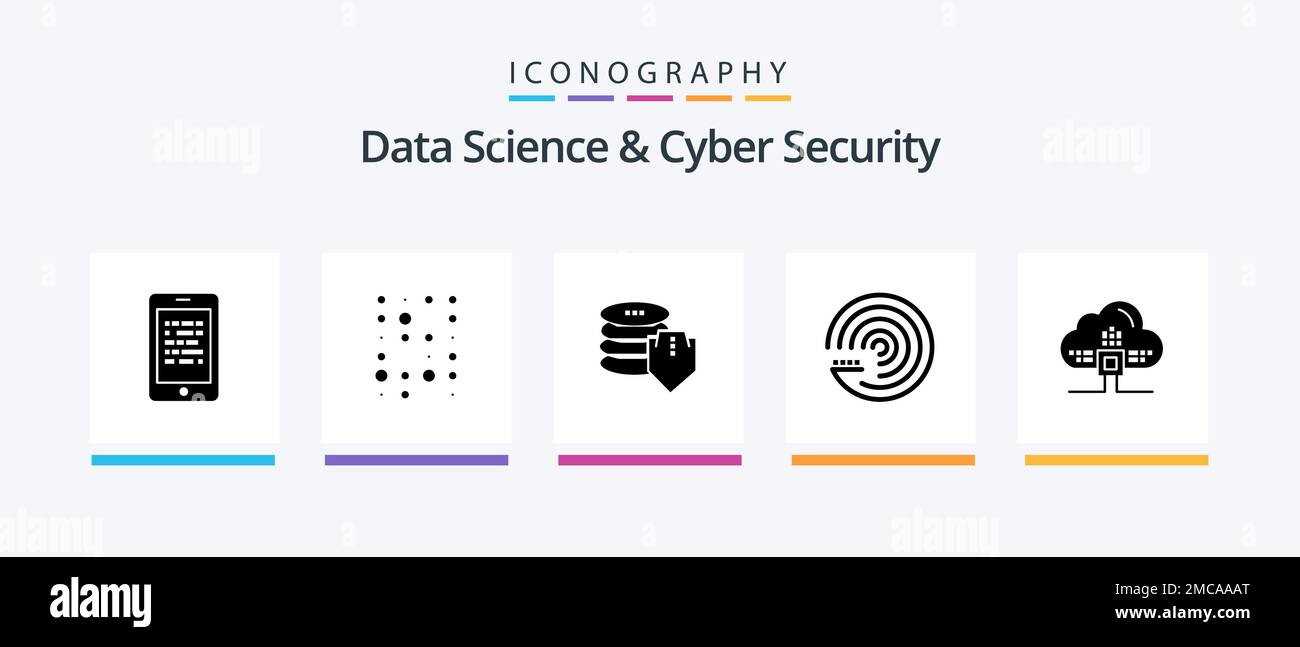 Data Science und Cyber Security Glyph 5 Icon Pack, einschließlich Based. Prognosemodell. Scrince. Modell. Sicher. Kreatives Symboldesign Stock Vektor