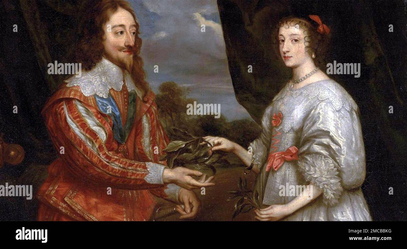 CHARLES I. VON ENGLAND (1600-1649) mit seiner Frau Henrietta Maria 1632 von Van Dyck. Stockfoto