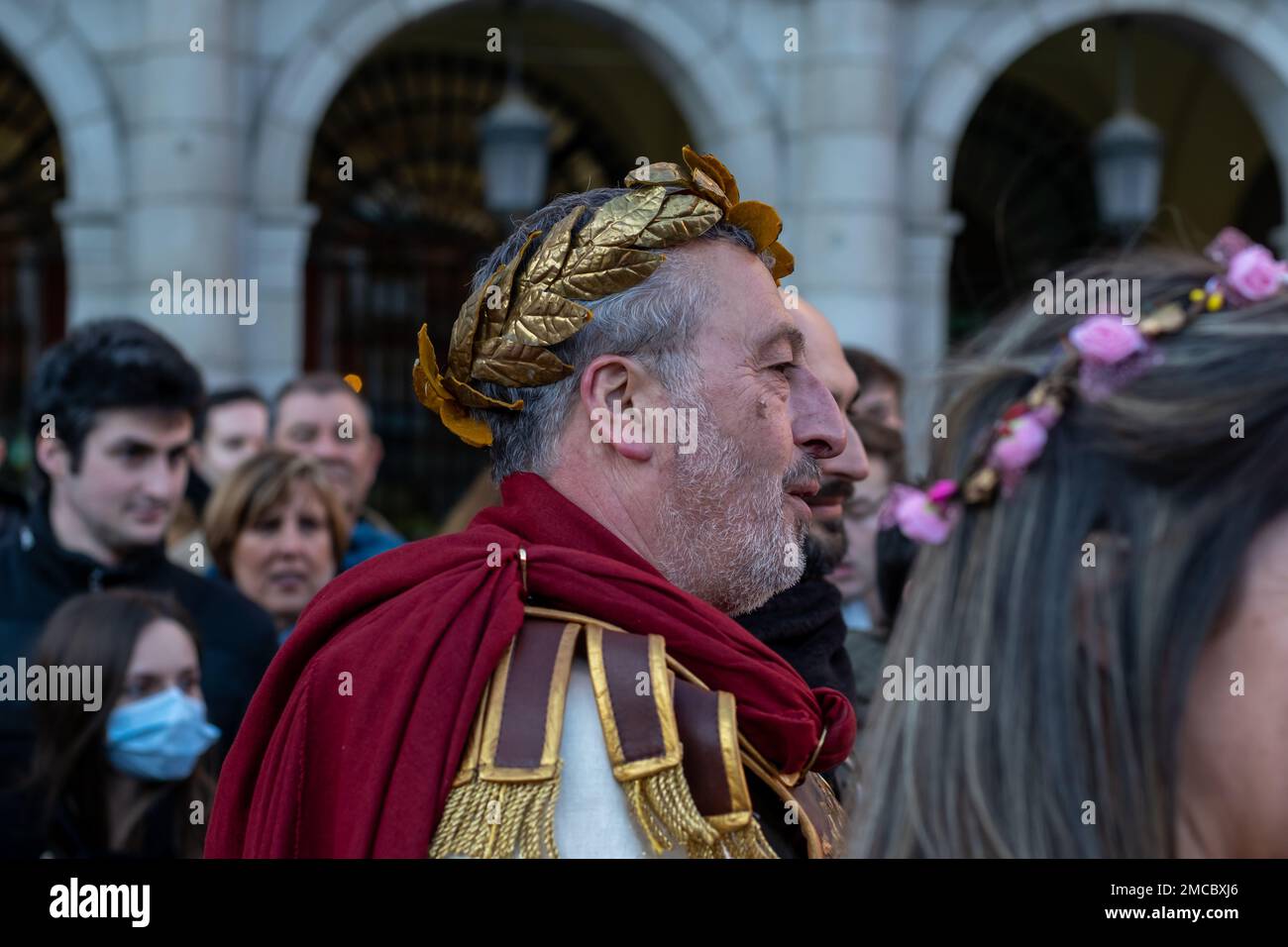 Madrid, Spanien, 21. Januar 2023: Parade römischer Truppen während des Festivals Arde Lucus, einem traditionellen Festival aus Lugo, Galicien Stockfoto