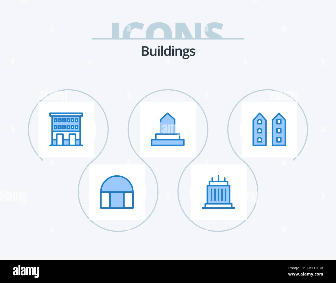 Gebäude Blau Icon Pack 5 Icon Design. Geschäfte. Haus. Moschee. Gebäude. Eigenschaft Stock Vektor