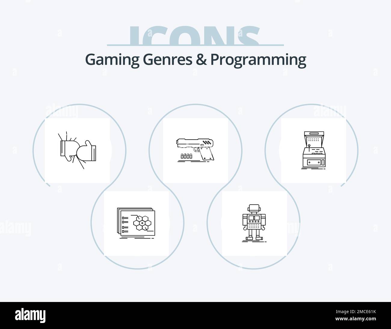 Gaming-Genres Und Programming Line Icon Pack 5 Icon-Design. Mobil. api. Planen. Werkzeug. Geometrie Stock Vektor
