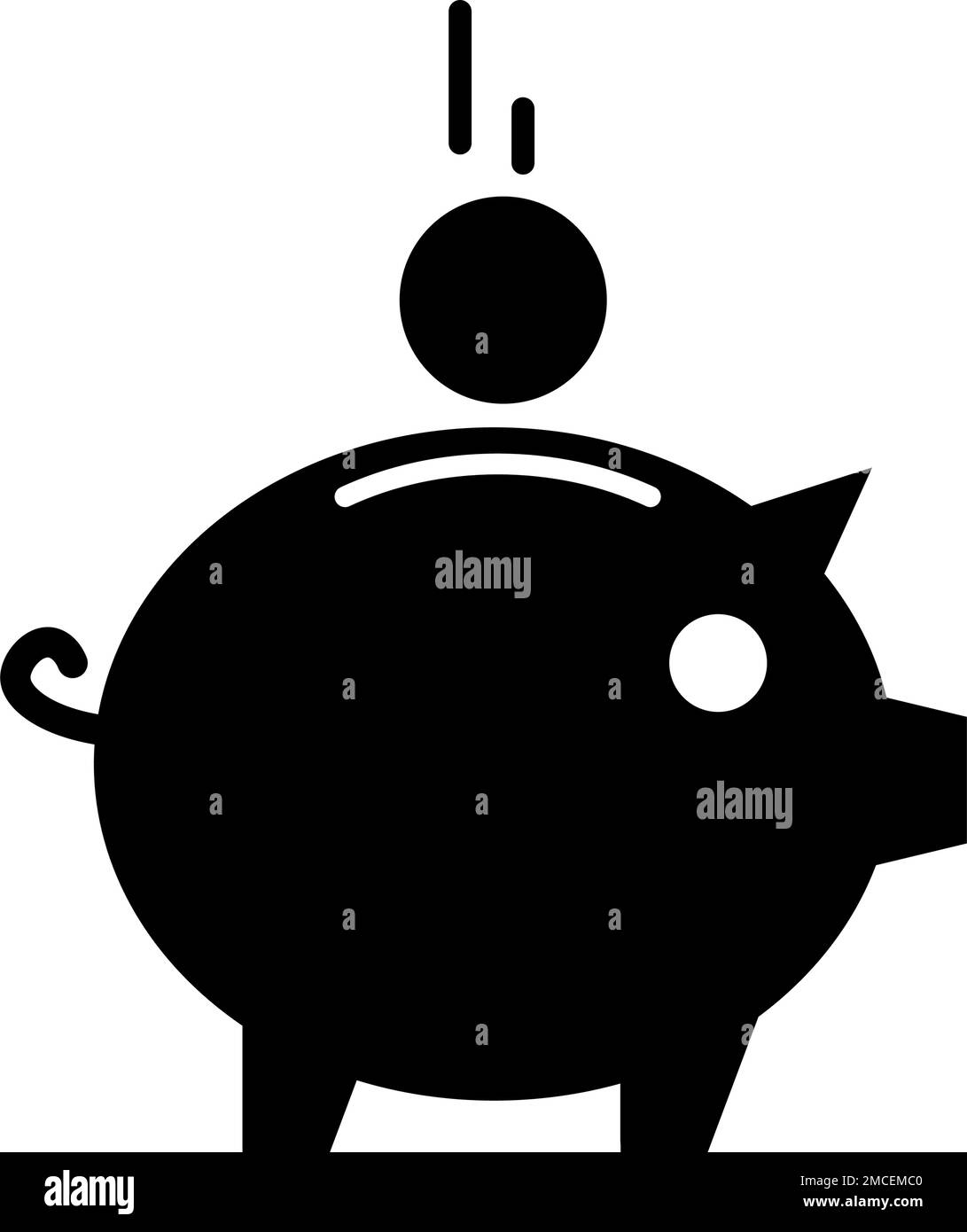 Die Silhouette des Sparschweins im Moment, in dem das Geld auf das Sparschwein gelegt wird. Ersparnisse. Bearbeitbarer Vektor. Stock Vektor