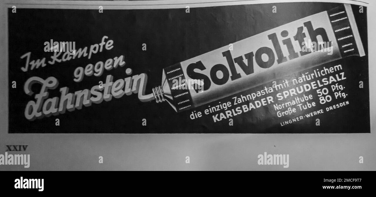 Solvolith-Zahnpasta-Werbung in einer deutschen Zeitschrift 1940 Stockfoto
