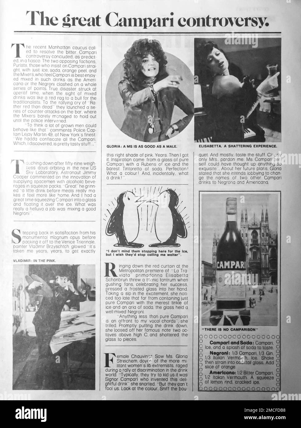 Campari-Werbung in einer Zeitschrift 1974 Stockfoto