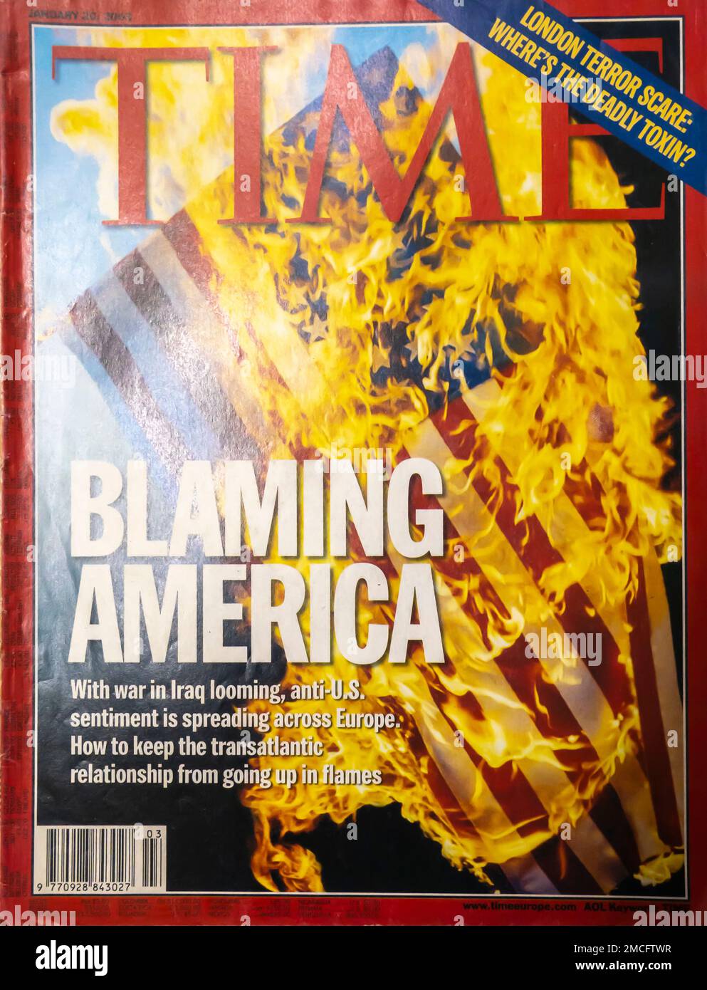 Titelseite DES TIME Magazins - 20. Januar 2003. Amerika Die Schuld Zu Geben Stockfoto