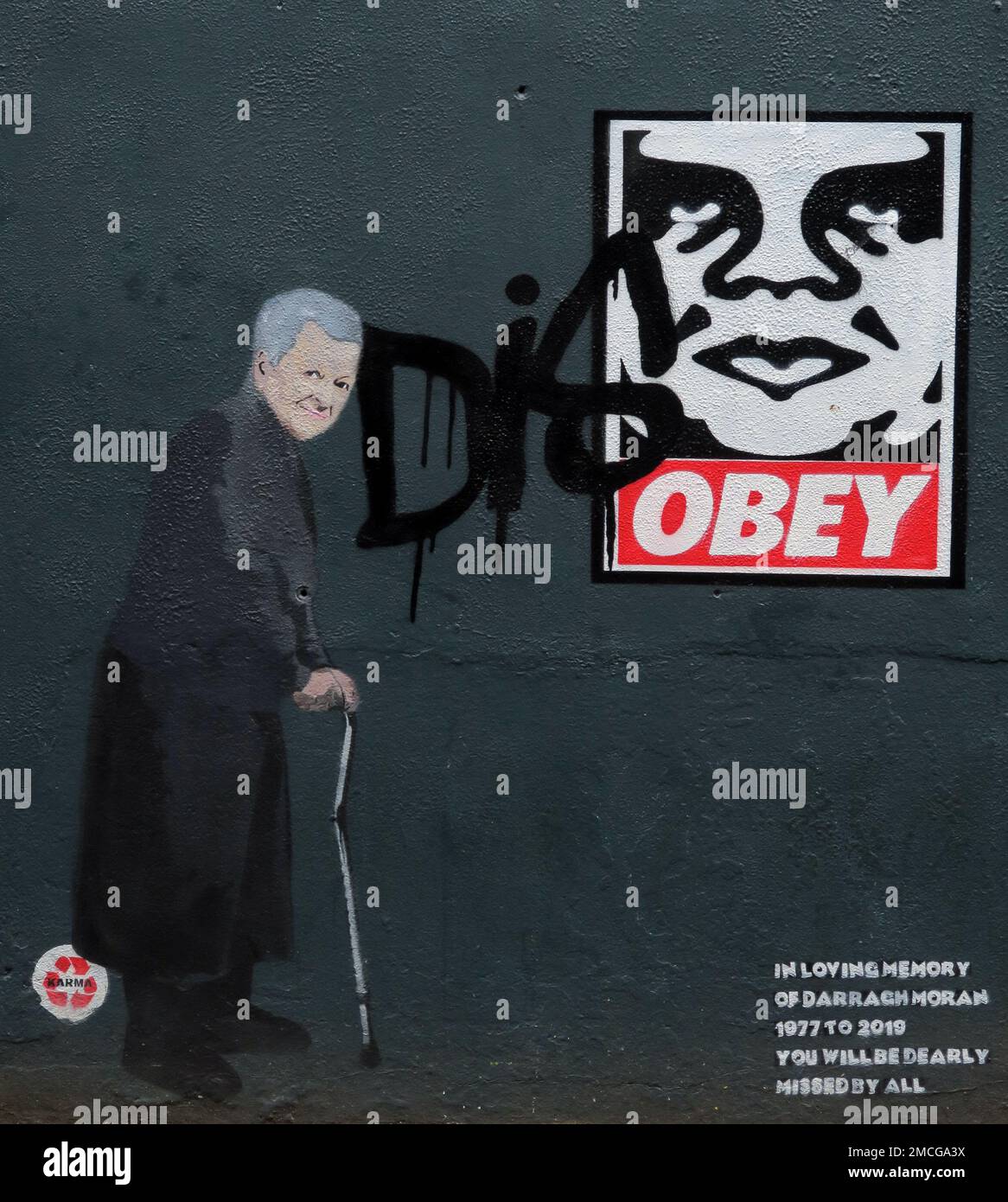 Graffiti - Ungehorsam, Erinnerung an Darragh Moran 1977-2019, Dublin, Irland Stockfoto