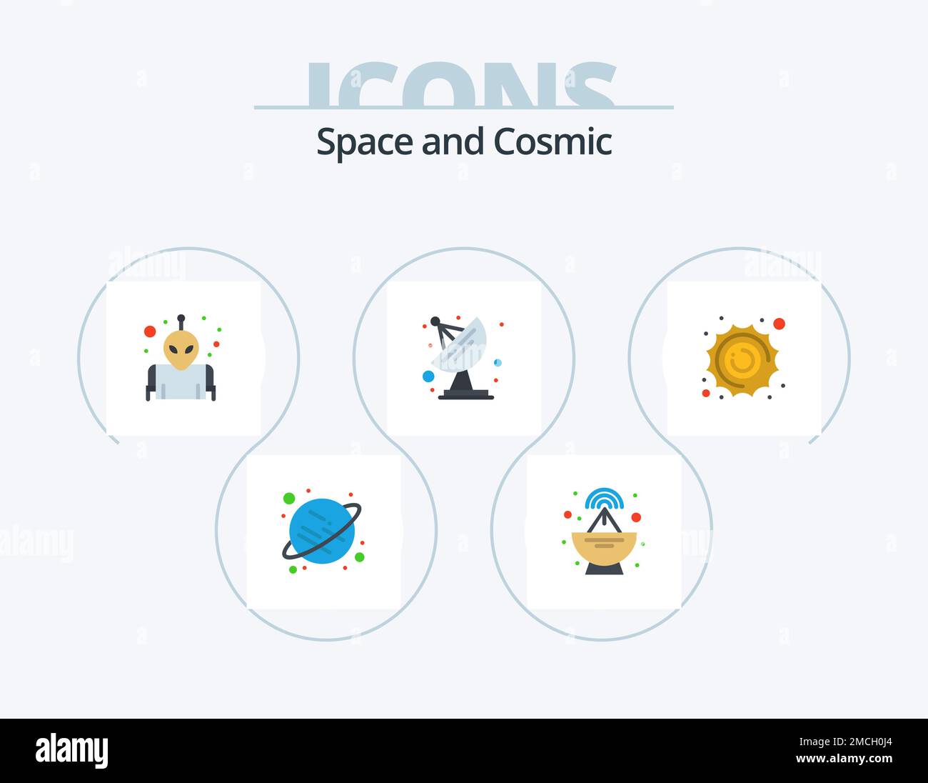 Space Flat Icon Pack 5 Icon Design. . Leerzeichen. Leerzeichen. Planet. Sonne Stock Vektor