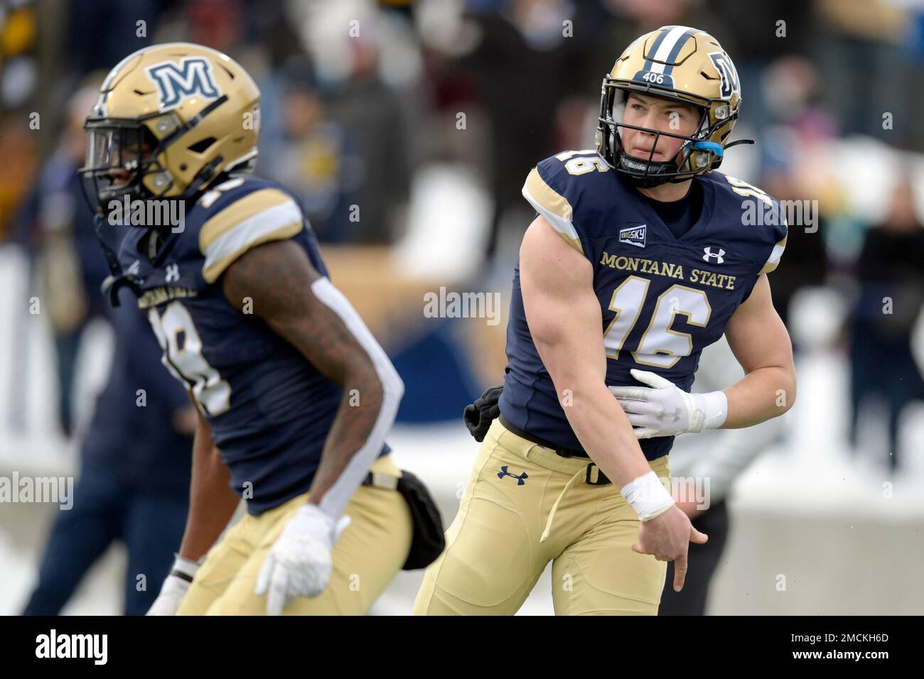 Montana State quarterback Tommy Mellott (16) throws before an NCAA
