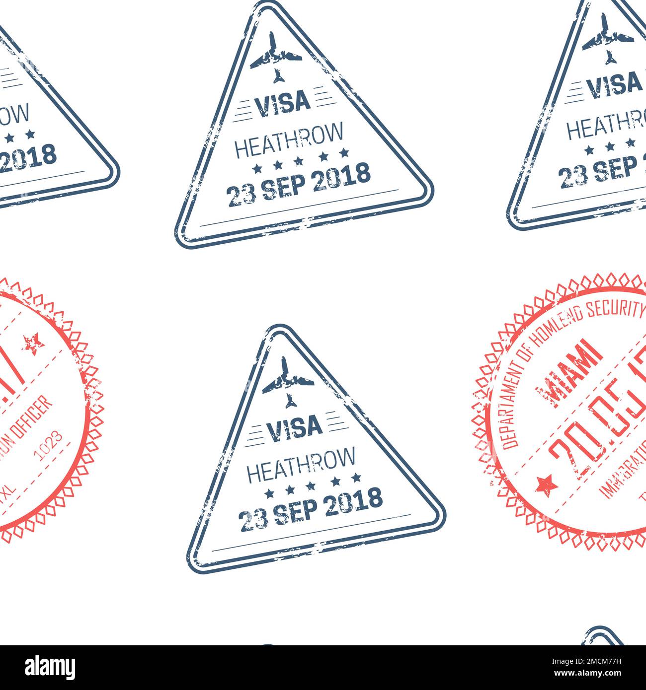 Visa-Stempel nahtlose Reise- und Ländergrenzen Stock Vektor