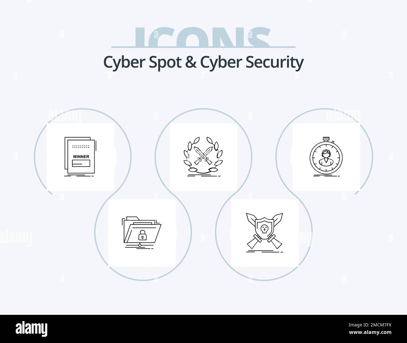 Cyber Spot Und Cyber Security Line Icon Pack 5 Icon Design. Neuling. - Baby, ich bin Töten. Skript. Böswillig Stock Vektor