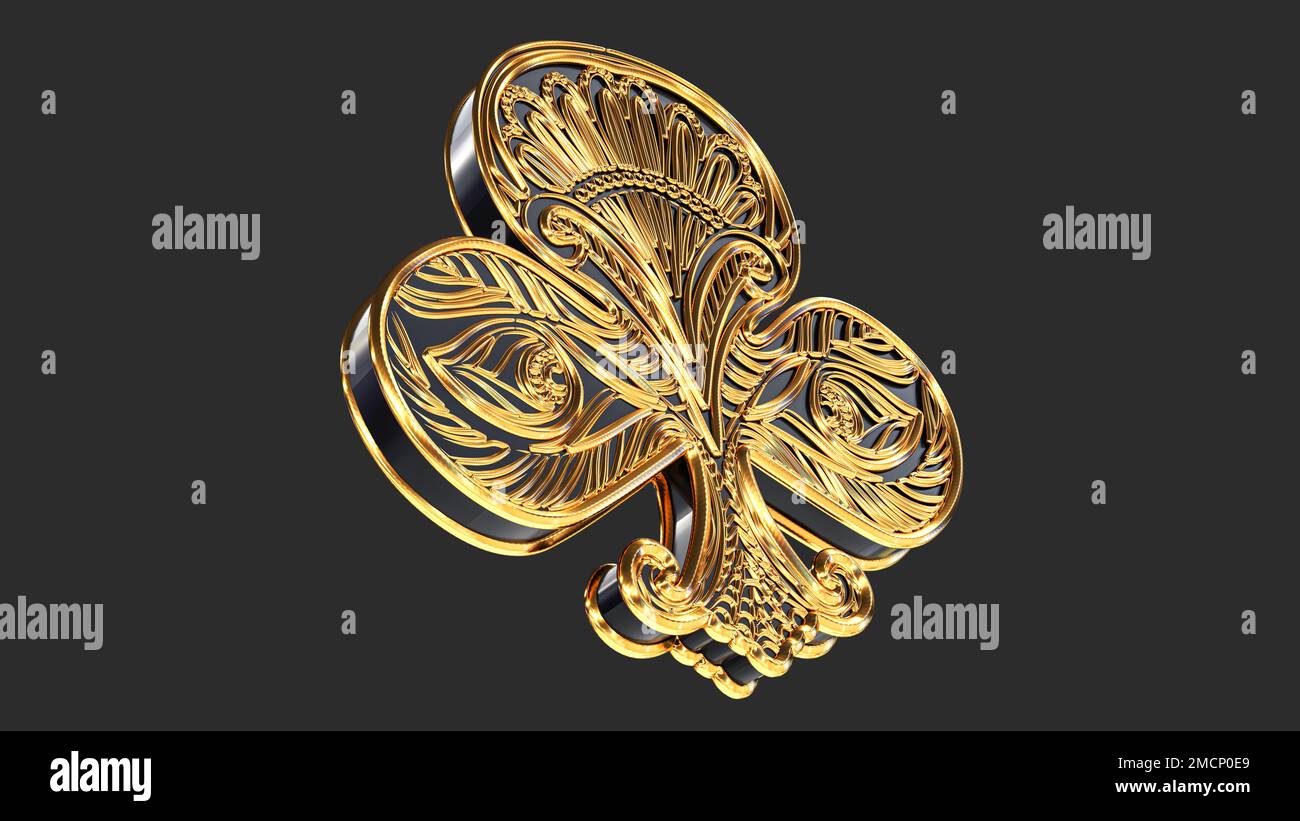 Traditionelles Ass, Kartensymbol isoliert auf schwarzem Hintergrund. Ass-Symbole mit traditionellen Motiven. 3D-Rendering Stockfoto