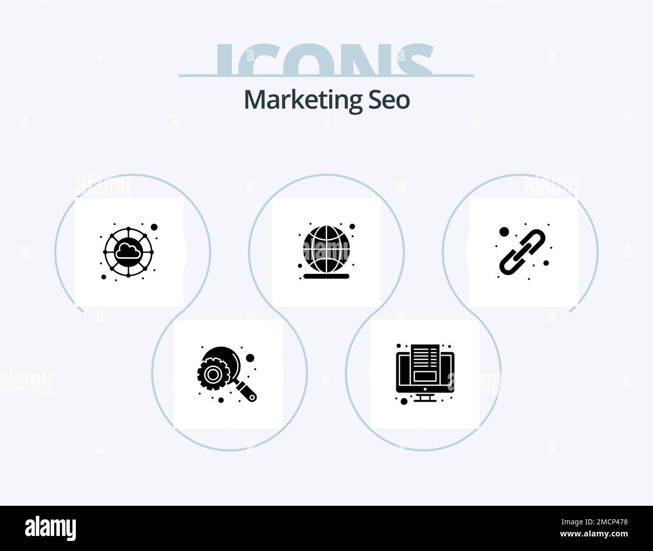 Marketing Seo Glyph Icon Pack 5 Icon Design. Logische Verknüpfung. Link-Erstellung. internet. Verknüpfung. suchen Stock Vektor