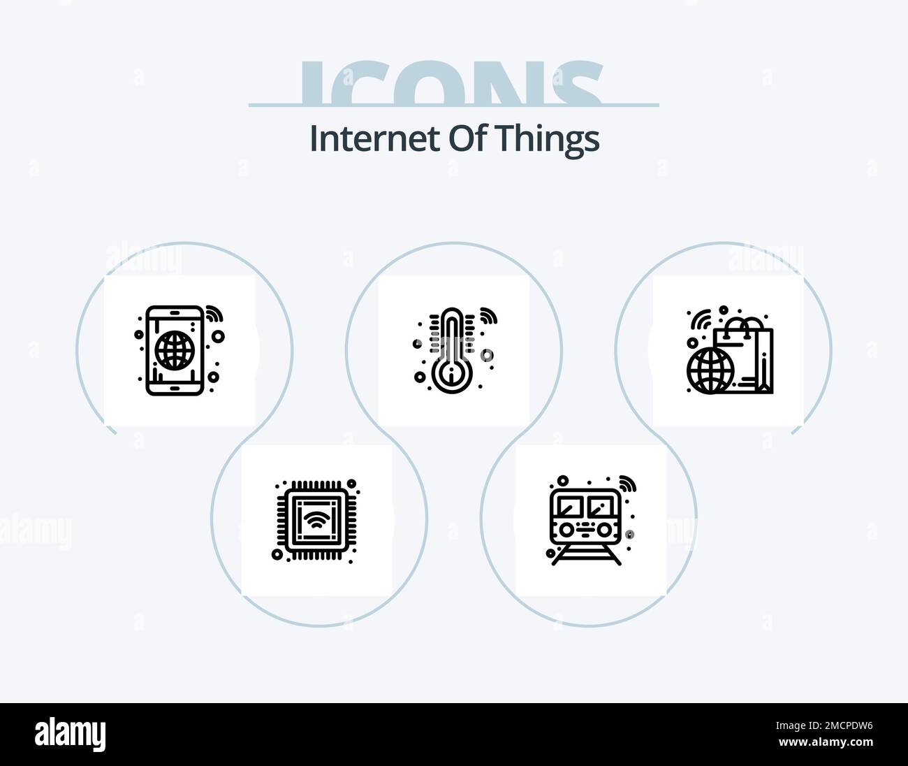 Internet Of Things Line Icon Pack 5 Icon Design. Fertig. Kopf. Klug. Gerät. Herzschlag Stock Vektor