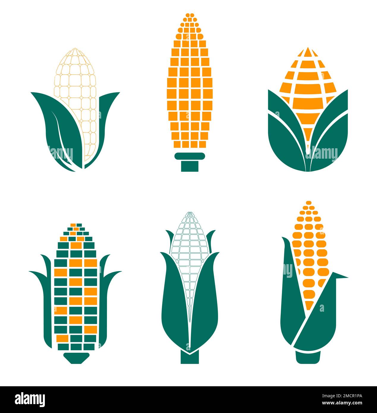 Maisgemüse isolierte Ikonen ernten Lebensmittel und Feldpflanzen Stock Vektor