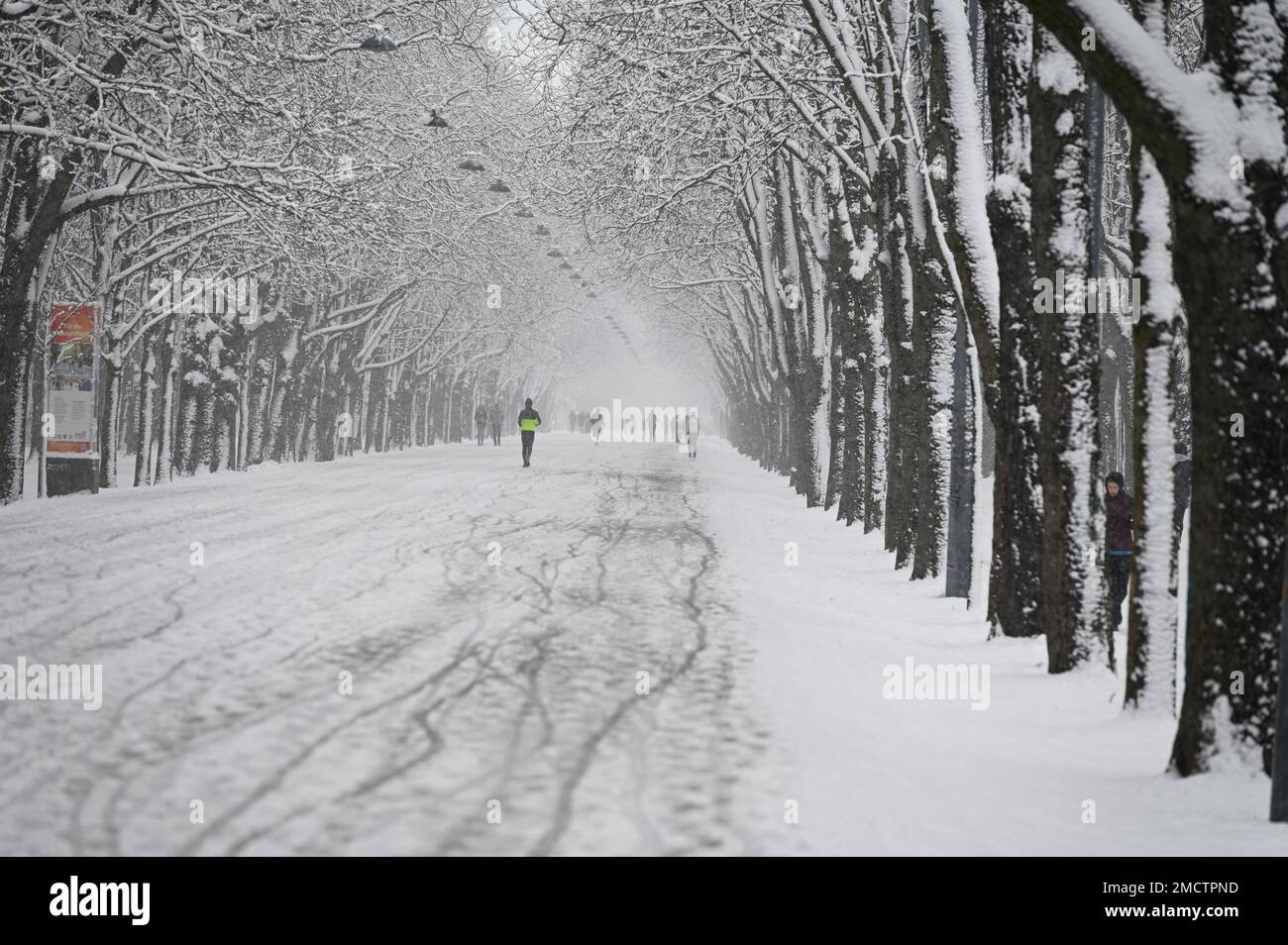 Wien, Österreich. 22. Januar 2023. Der erste Schnee in Wien im Praterpark. Kredit: Franz Perc/Alamy Live News Stockfoto