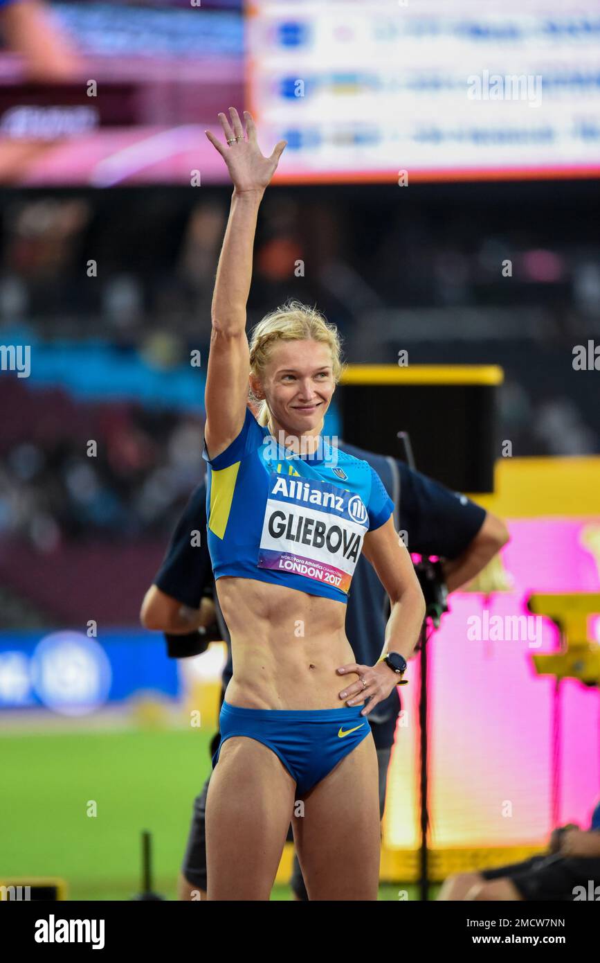 Olena Gliebova nimmt an der Para-Athletik-Weltmeisterschaft 2017 im Olympiastadion in London Teil. T13 400m. Sehbehinderter ukrainischer Sportler Stockfoto