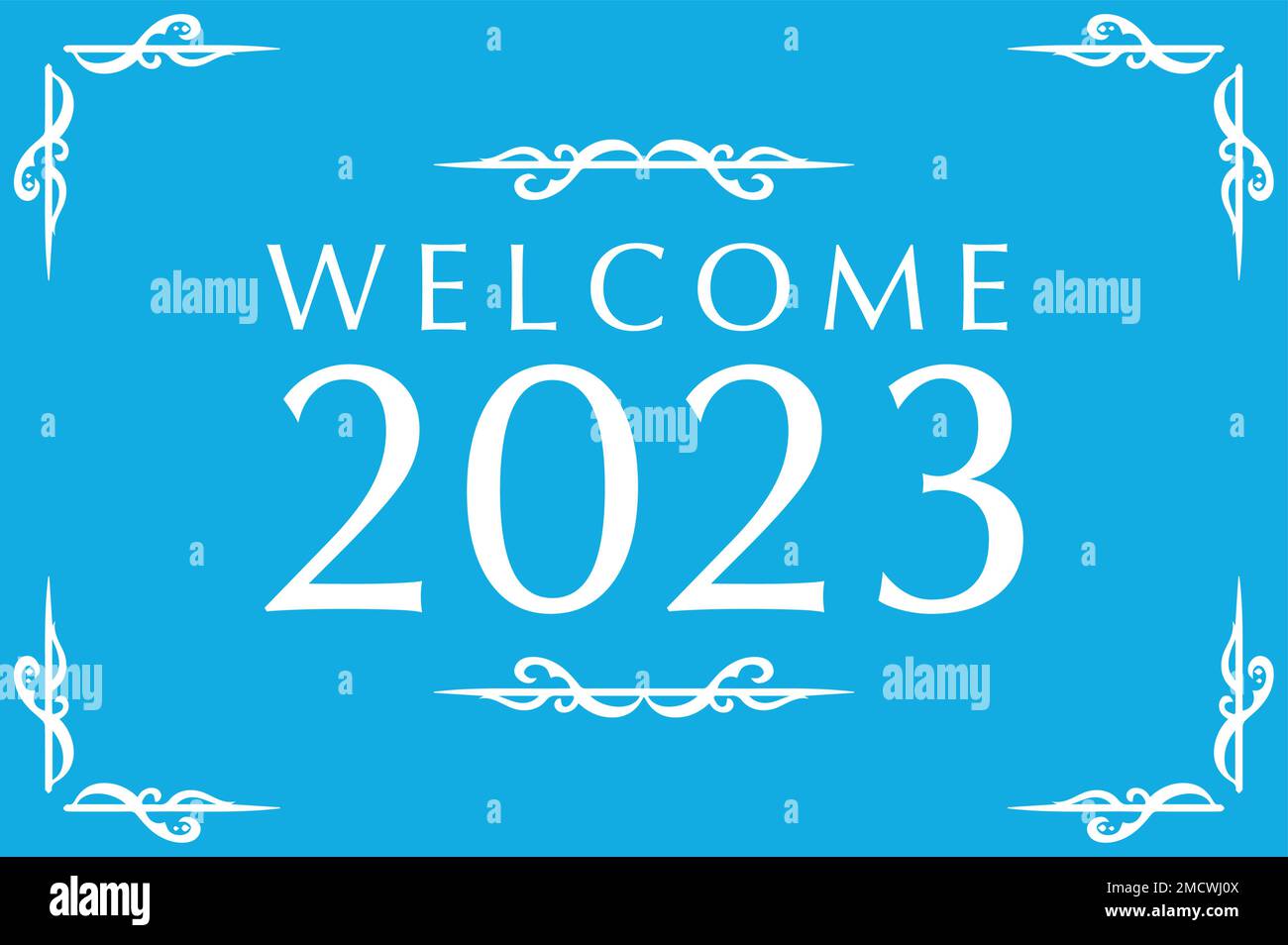 Willkommen 2023 in blauem Hintergrund, frohes neues Jahr 2023, Bannerdesign Stock Vektor