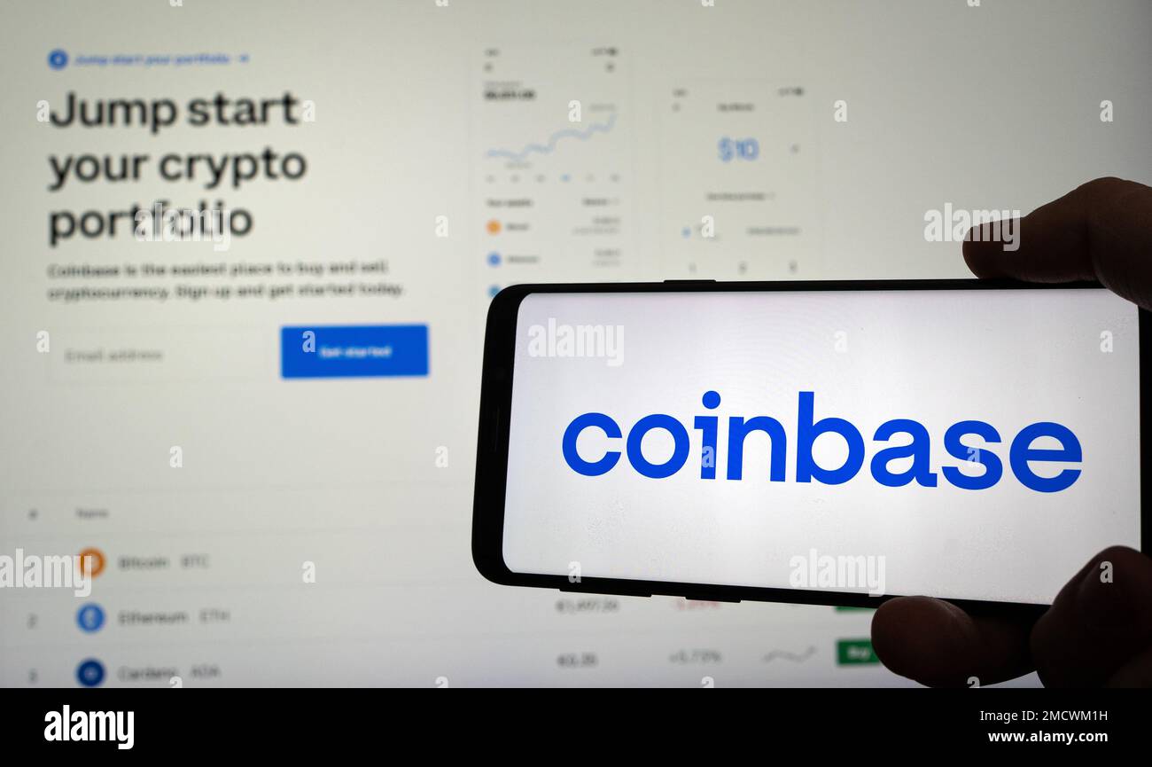 Münzbasis für Bitcoin, Ethereum - Plattform für den Austausch von Kryptowährungen Stockfoto