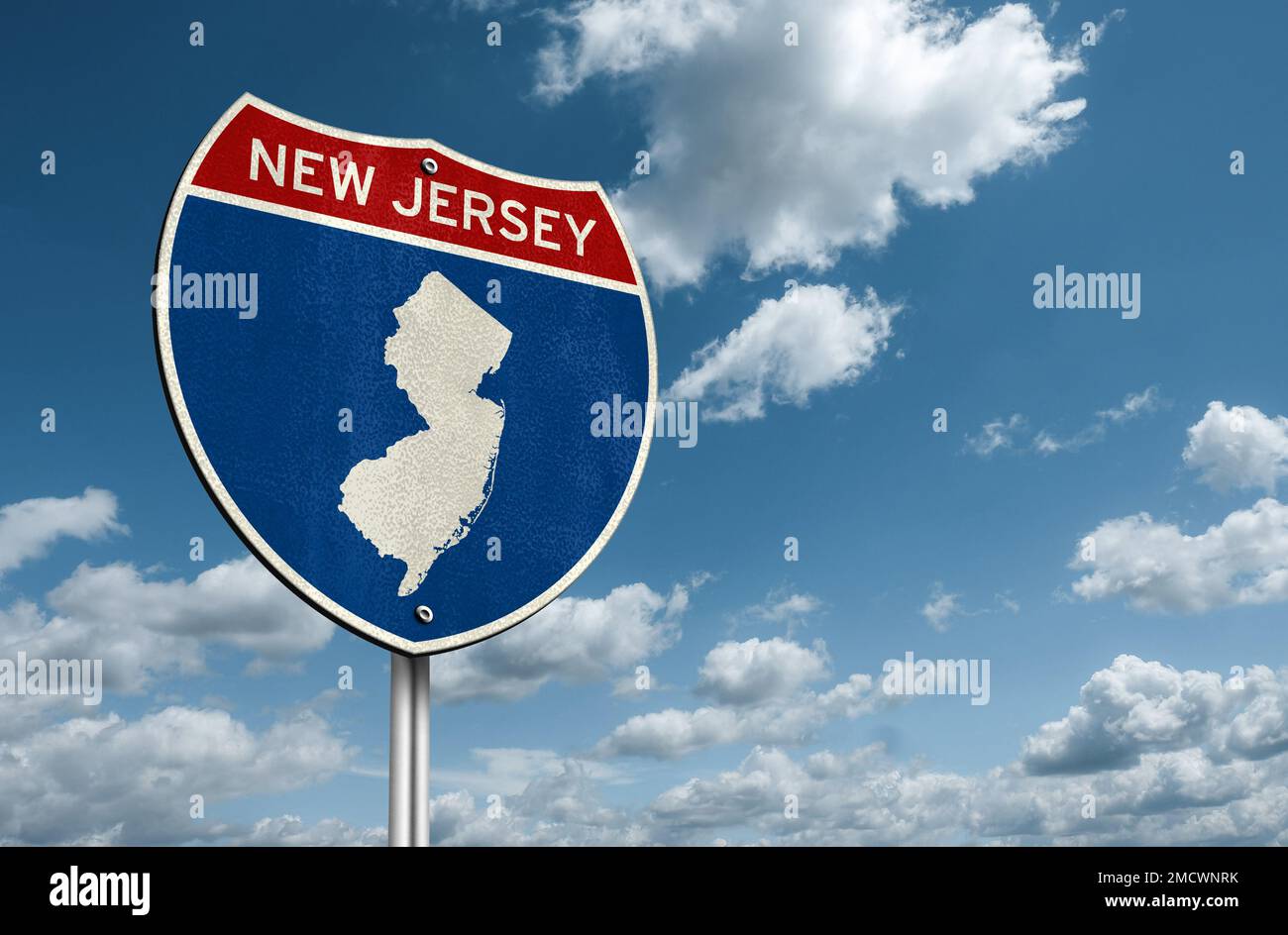 Karte von New Jersey - Straßenschild auf der Interstate Stockfoto