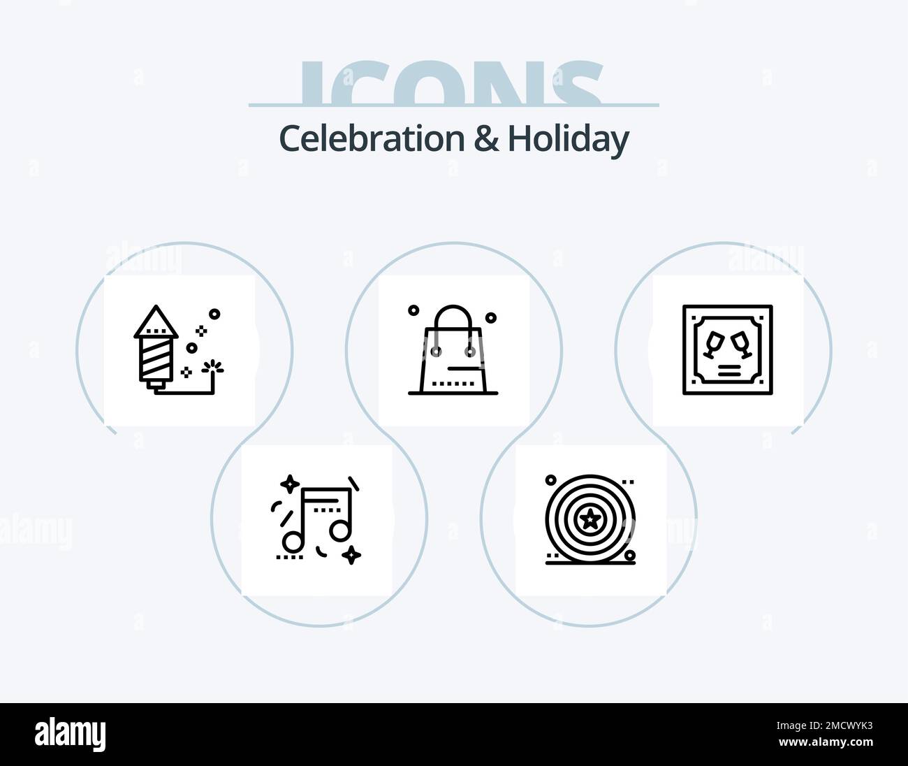 Celebration and Holiday Line Icon Pack 5 Icon-Design. Feier. Party. Hochzeit. Feier. Urlaub Stock Vektor