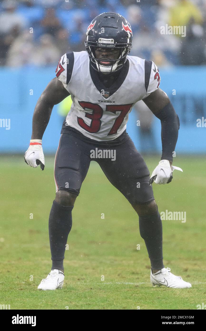 Houston Texans cornerback Tavierre Thomas (37) plays during an NFL football game against the Tennessee Titans on Sunday, Nov. 21, 2021, in Nashville, Tenn. (AP Photo/John Amis) Stockfoto