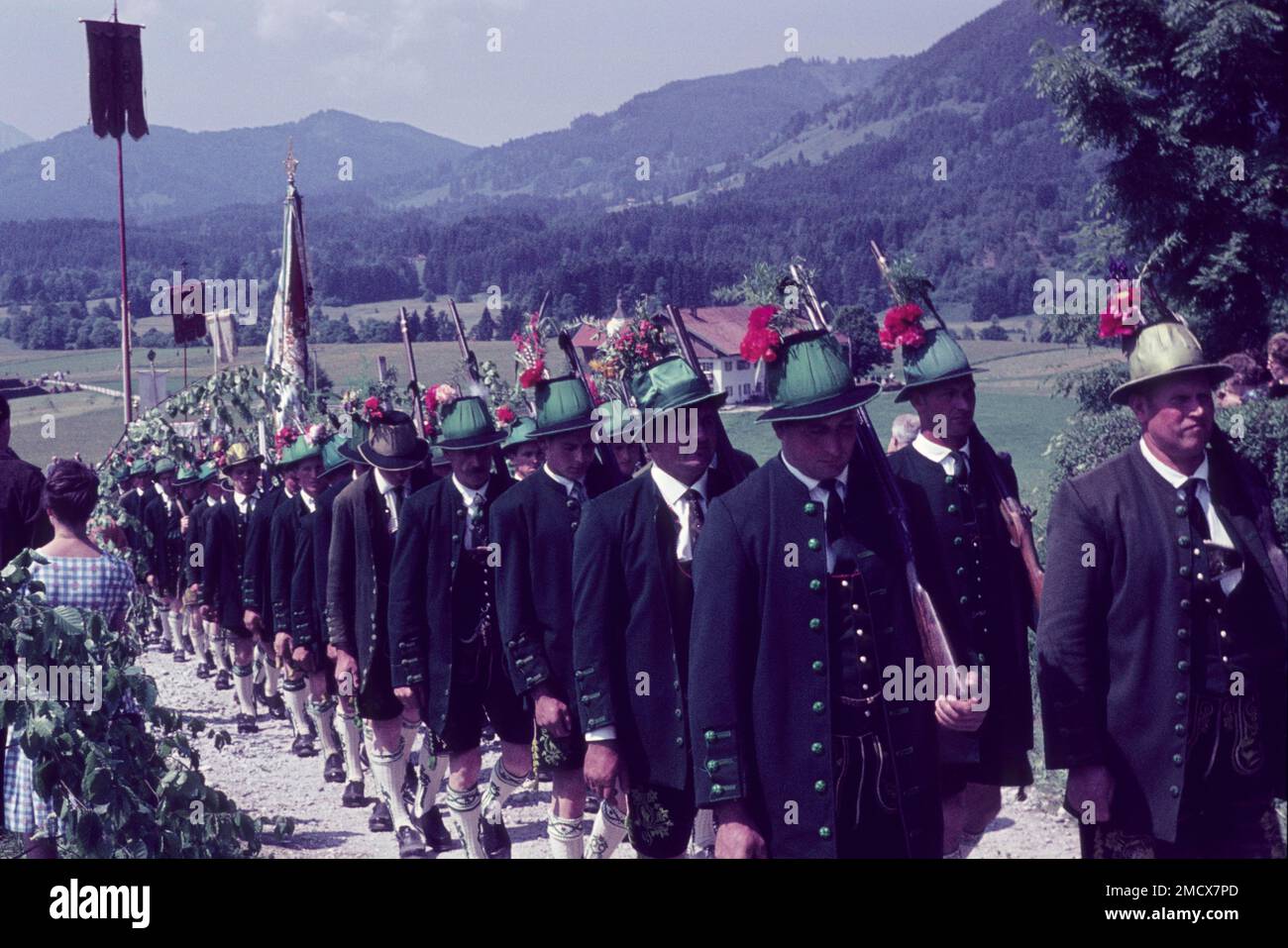 60s, Europa, Urlaub, Wettbewerb, Prozession, Corpus Christi, Corpus Christi Prozession, historisch, Isarwinkel, Mitteleuropa, Oberbayerisch, Oberbayerisch Stockfoto