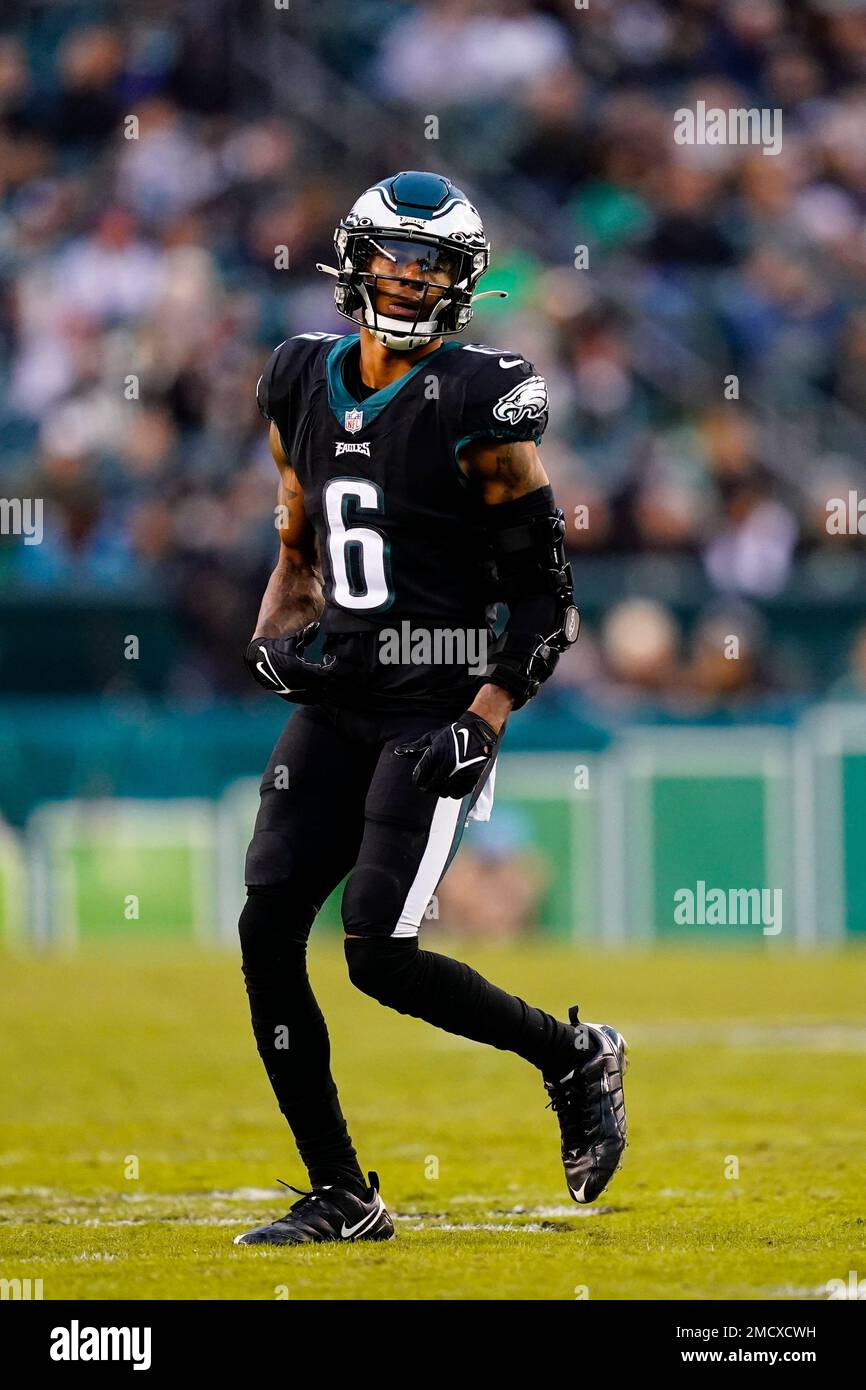 Philadelphia Eagles wide receiver DeVonta Smith in action during an NFL football game against the New Orleans Saints Sunday, Nov. 21, 2021, in Philadelphia. (AP Photo/Matt Rourke) Stockfoto