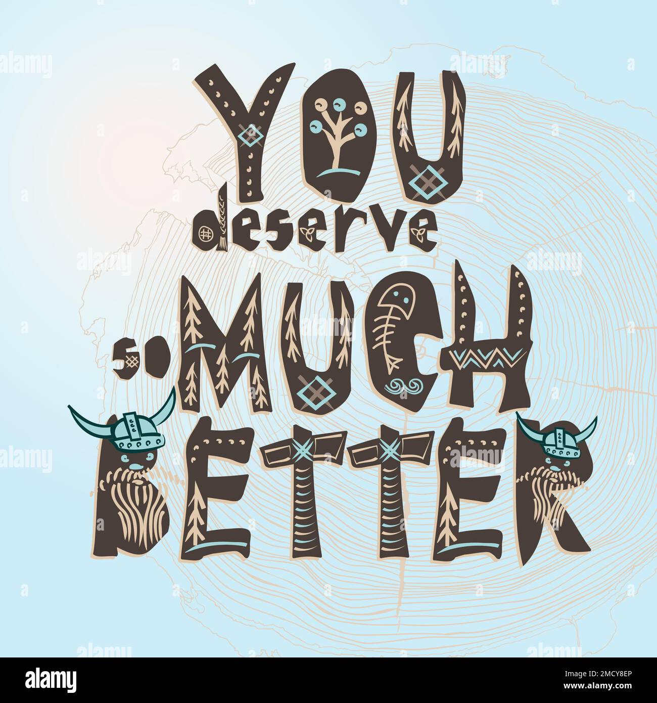 Typografie Kinder wikinger-Schriftzug oder -Poster auf weißem Hintergrund lustiges skandinavisches Design für T-Shirt, Textil, Stoffdruck, Stickerei Stock Vektor