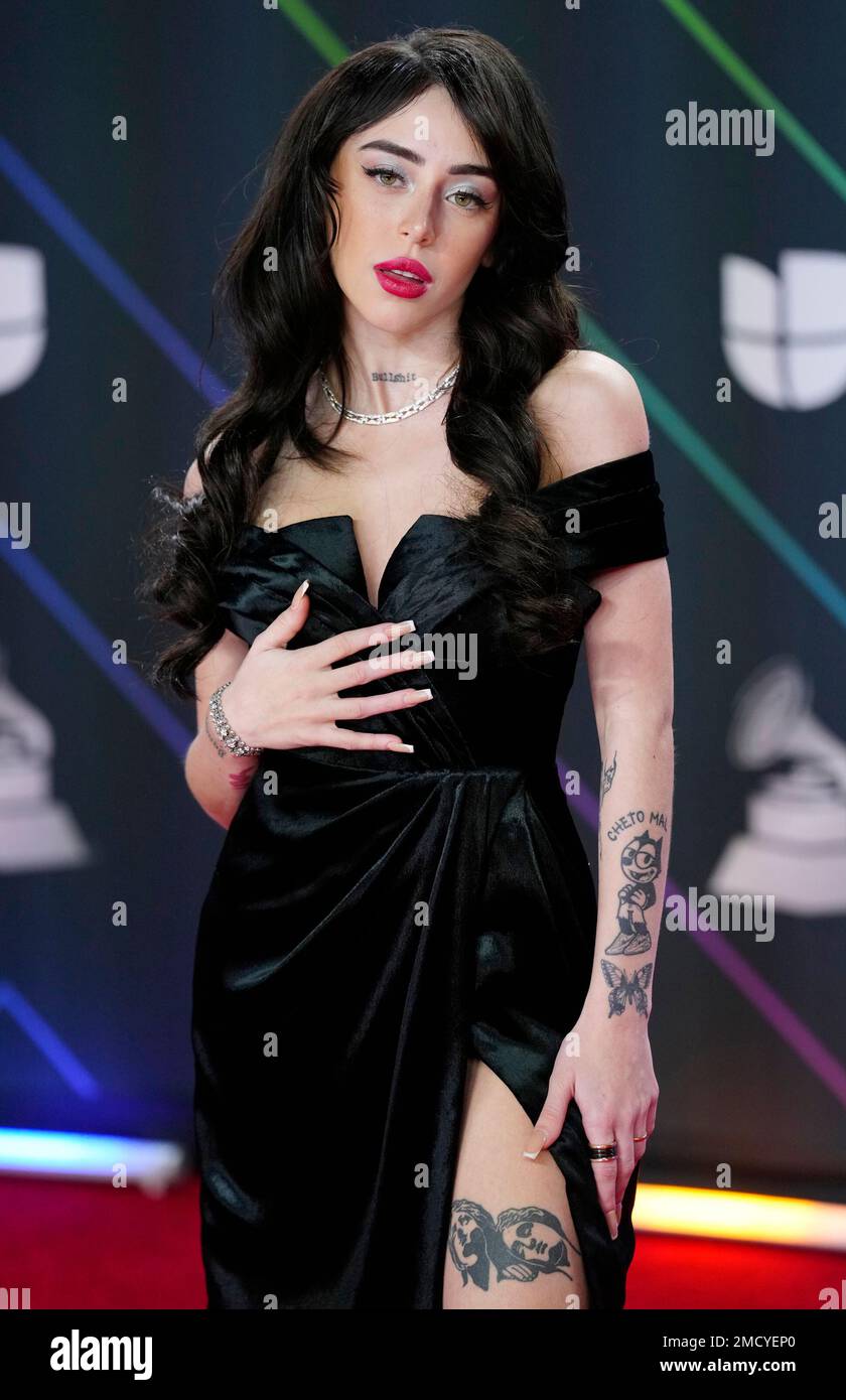 Nicki Nicole arrives at the 22nd annual Latin Grammy Awards on Thursday, Nov. 18, 2021, at the MGM Grand Garden Arena in Las Vegas. (Photo by Eric Jamison/Invision/AP) Stockfoto