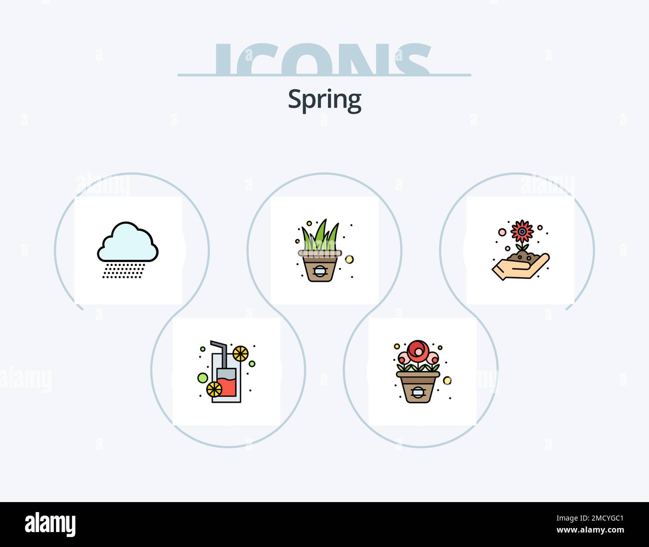Gefülltes Icon Pack 5 Icon Design Mit Federlinie. Licht. Frühling. Bohnen. Die Natur. Himmelsregen Stock Vektor