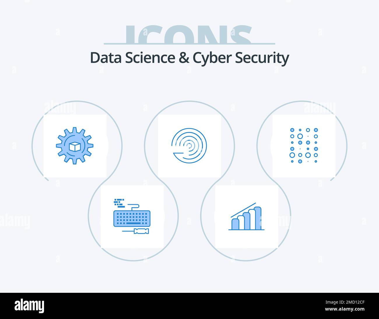 Data Science Und Cyber Security Blue Icon Pack 5 Icon Design. Daten. Scrince. Atoumiert. Prognosemodell. Prognosen Stock Vektor