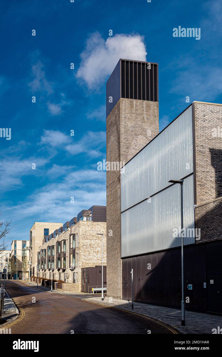 Eddington Energy Centre & District Heating Network. Die neue Eddington-Anlage am Stadtrand von Cambridge nutzt ein zentrales Fernwärmesystem. Stockfoto