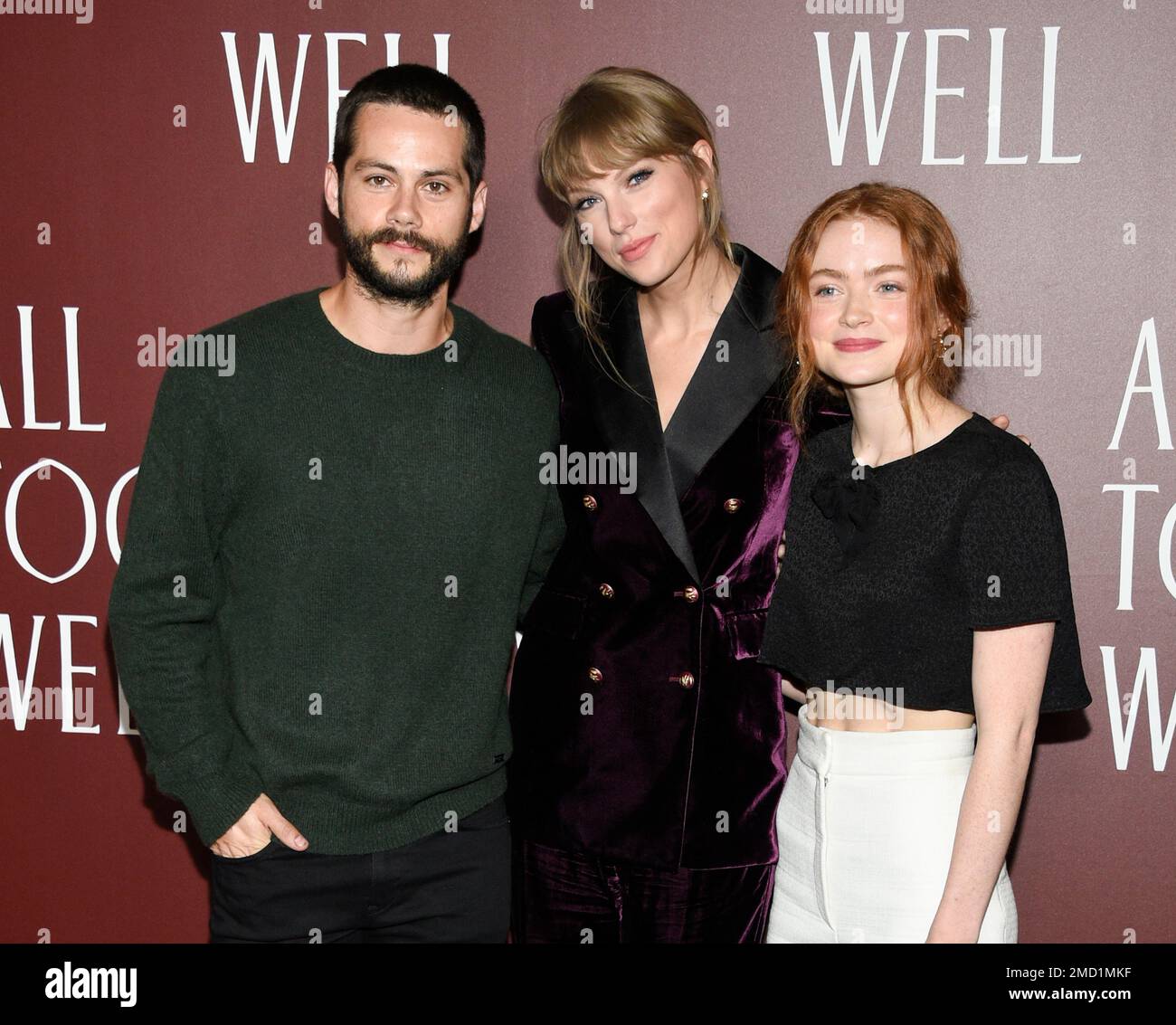 Actor Dylan O'Brien, left, writerdirector Taylor Swift and actor Sadie Sink pose together at a