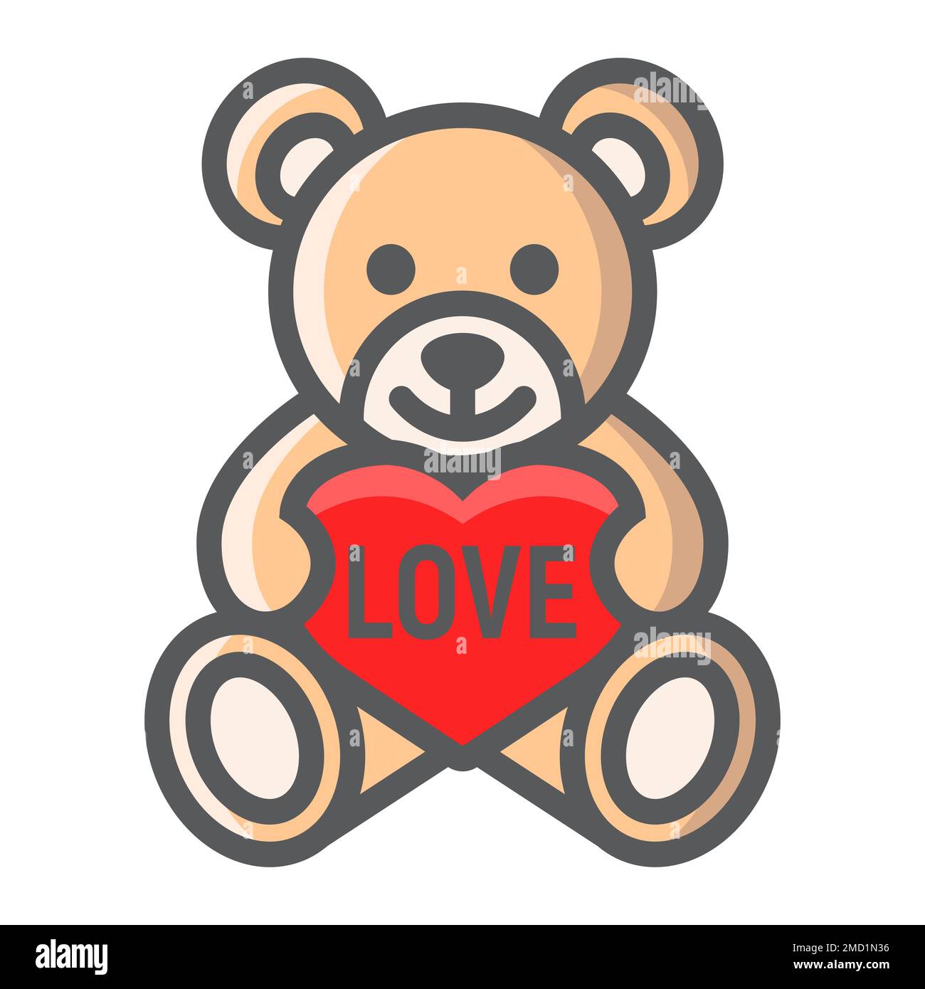 Teddybär mit herzgefülltem Symbol, Valentinstag und Romantik, Vektorgrafiken für Spielzeugzeichen, farbenfrohes Linienmuster auf weißem Hintergrund, Stufe 10. Stock Vektor
