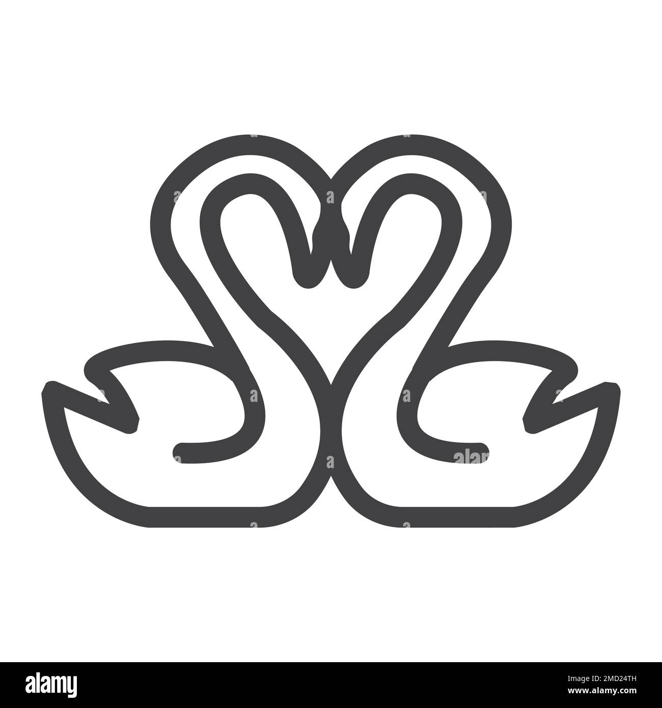 Schwäne in Liebeslinie, Valentinstag und Romantik, herzförmige Vektorgrafiken, ein lineares Muster auf weißem Hintergrund, 10. Stock Vektor