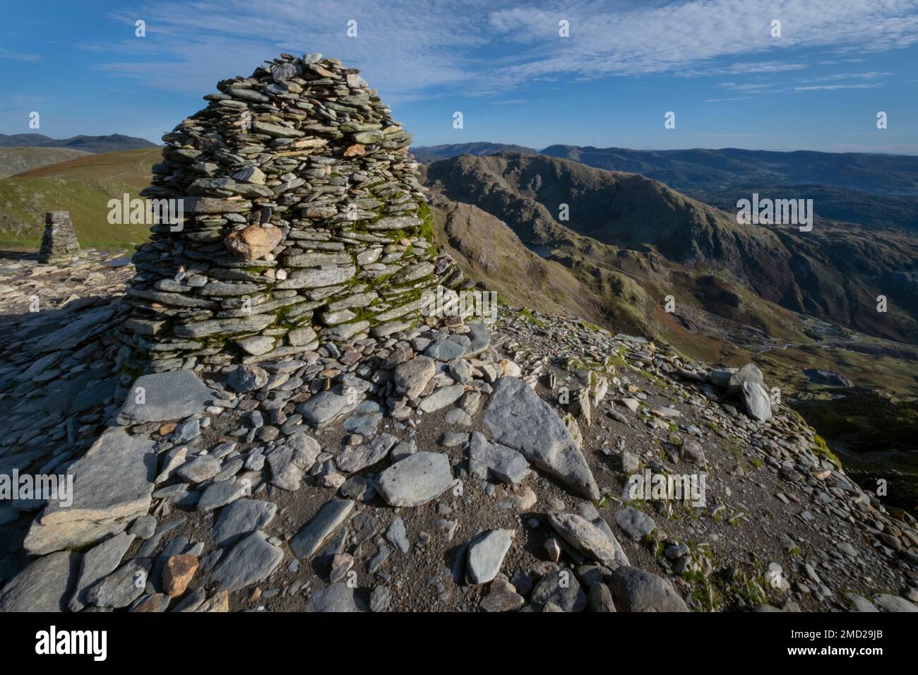 Coniston Fells vom Old man of Coniston Summit Cairn, Lake District National Park, Cumbria, England, Vereinigtes Königreich Stockfoto