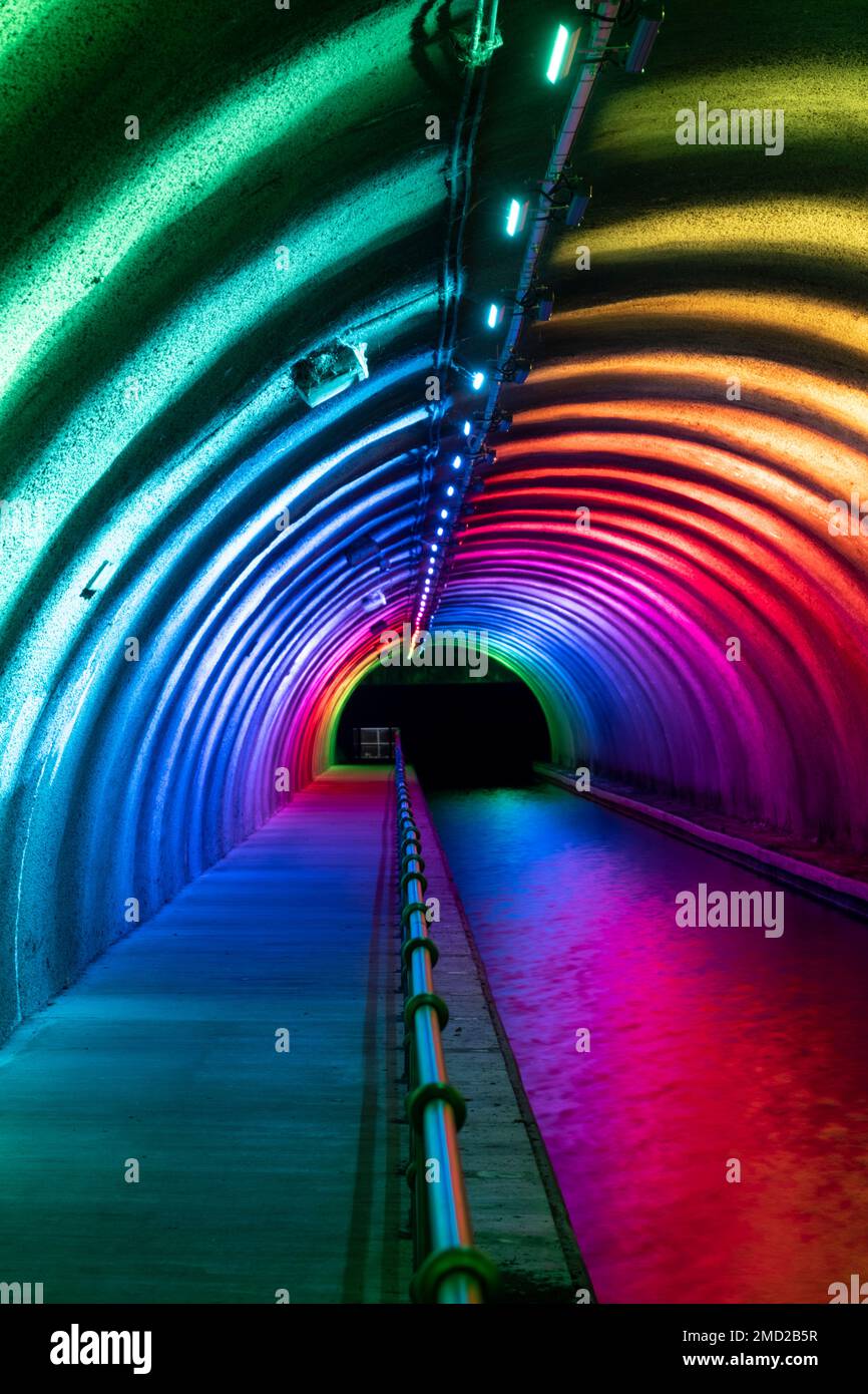 Roughcastle Tunnel at Night, Edinburgh und Glasgow Union Canal, Falkirk, Schottland, Großbritannien Stockfoto