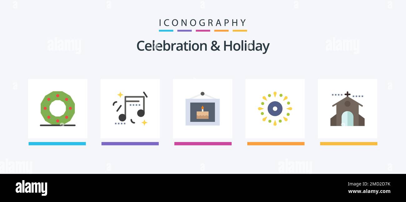 Celebration und Holiday Flat 5 Icon Pack inklusive Party. Feuerwerk. Party. Ereignis. Bild. Kreatives Symboldesign Stock Vektor