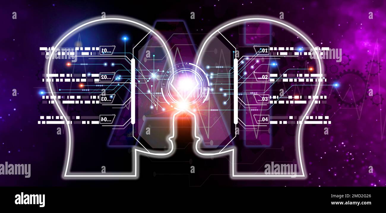 Das Konzept der Nutzung künstlicher Intelligenz (KI) zur Steuerung des Systems, der Industrie, die künstliche Intelligenz nutzt. Stockfoto