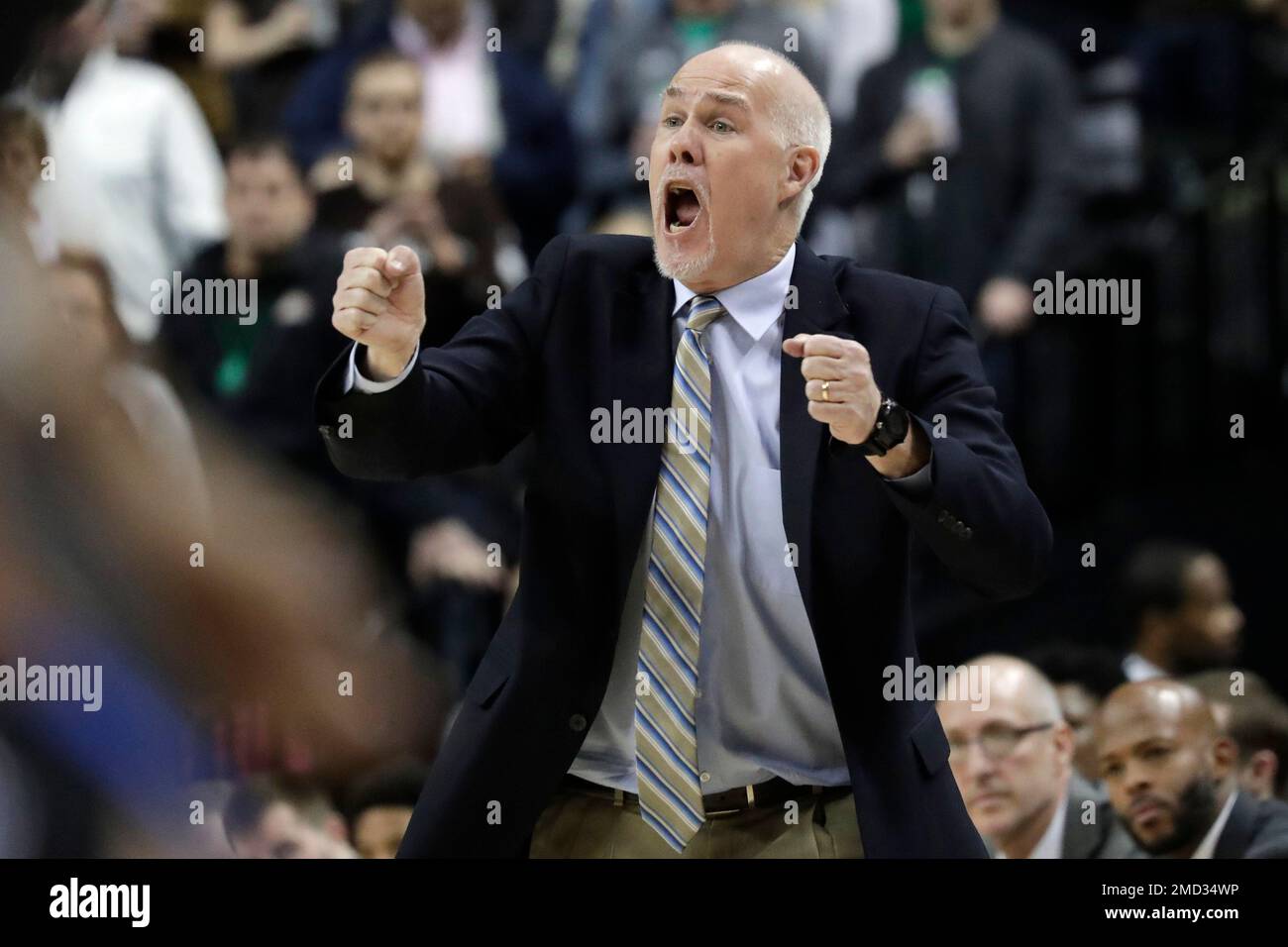 FILE St. Bonaventure head coach Mark Schmidt reacts during the first