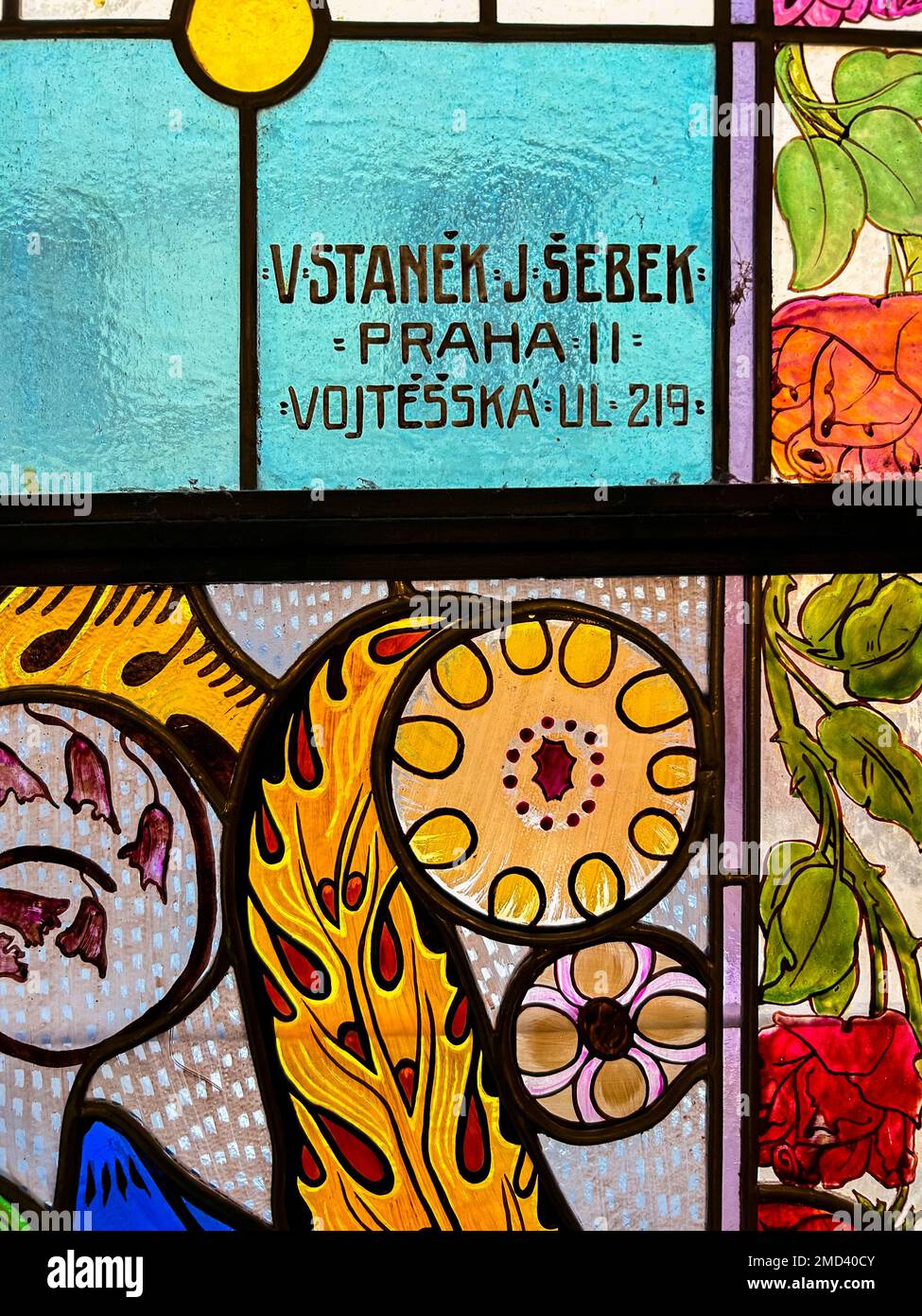 Prag, Tschechische Republik, Blick auf das historische Einkaufszentrum, 'galeria lucerna praha', Detail, Buntglasfenster (Kredit: STANEK, SEBEK) Stockfoto