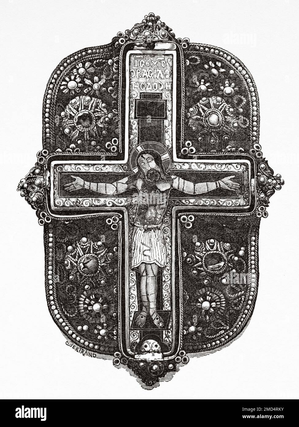 Byzantinisches Reliquar des 10. Jahrhunderts. Religiöser Gegenstand aus dem christlich-orthodoxen Kloster des Athos in Griechenland. Die Kunst des Mittelalters und zur Zeit der Renaissance von Paul Lacroix, 1874 Stockfoto