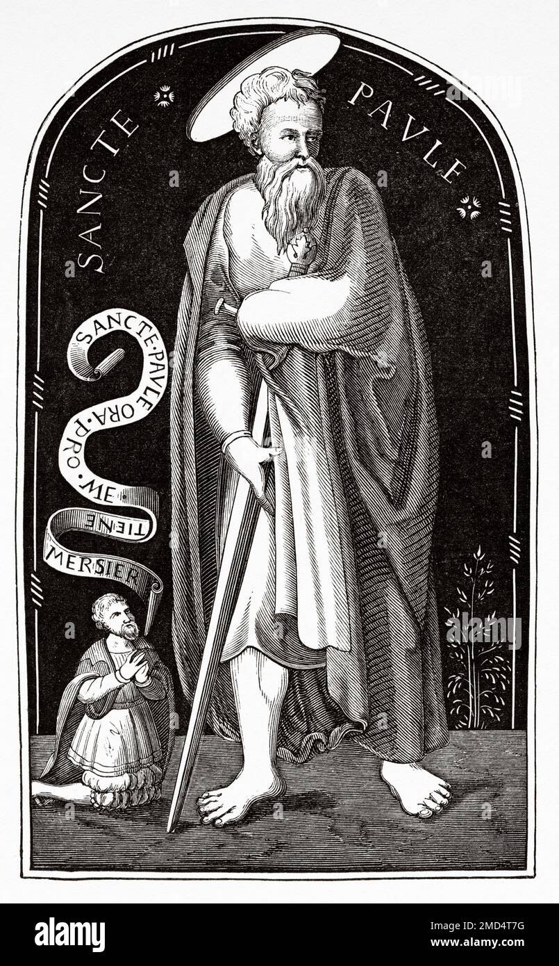 Der Heilige Paulus hält ein Schwert. Die Kunst des Mittelalters und zur Zeit der Renaissance von Paul Lacroix, 1874 Stockfoto