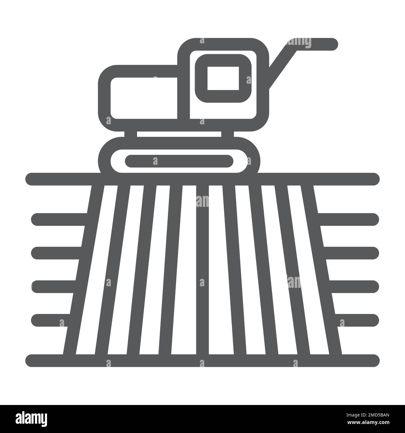 Mähdrescher auf dem Feld Liniensymbol, Landwirtschaft und Landwirtschaft, Landwirtschaftsfahrzeug-Vektorgrafiken, lineares Muster auf weißem Hintergrund, eps 10. Stock Vektor