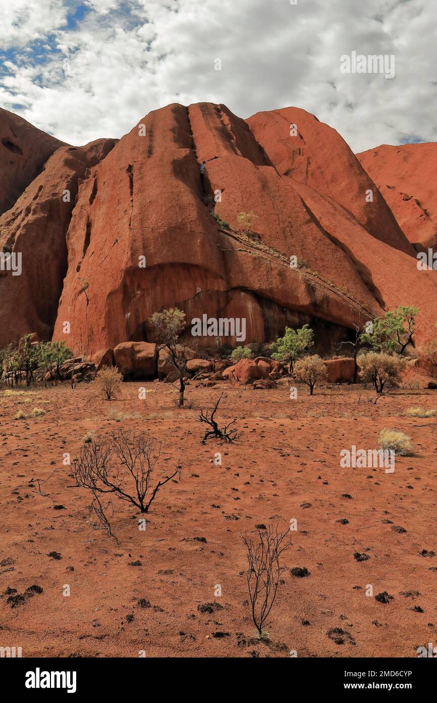 429 Blick auf die nordwestliche Ecke und die Kantju-Schlucht von der Basis des Spaziergangs um den Uluru-Ayers Rock. NT-Australien. Stockfoto